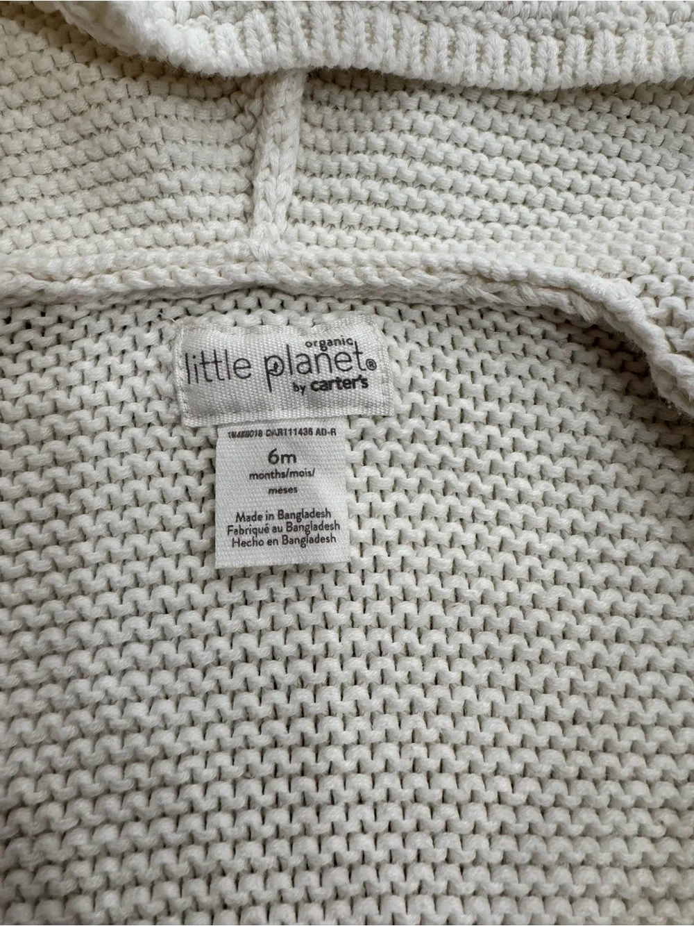 Carter's Cream Hooded Knit Baby Cardigan with Wood Buttons